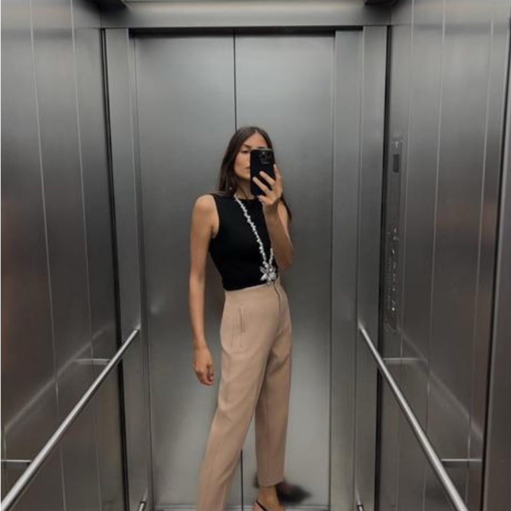 Zara High Waisted Beige Trouser